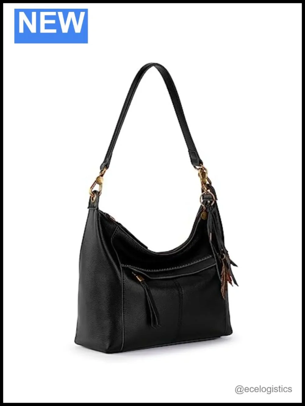 Large Leather Hobo Handbag with Zipper Pockets